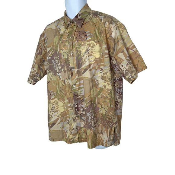 Tori Richard Tan Floral Hawaiian Button Front Made in the USA Shirt Men's L - Picture 5 of 10